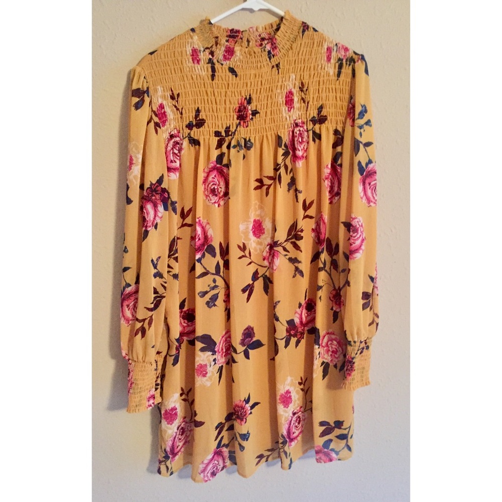 Yellow Floral Long Sleeve Dress
